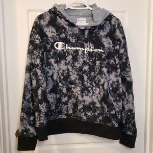 Champion Women's Navy Grey Tie-Dye Hooded Sweatshirt - Size: Large